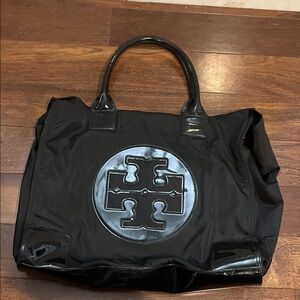 Tory Burch Black Glossy Logo Tote
